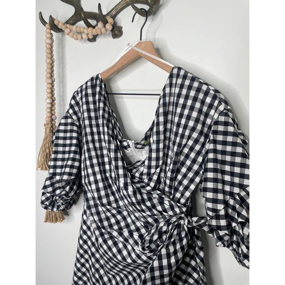 Gianni Bini Gingham Dress Medium Tie Side Wrap Mini Balloon Sleeve - Picture 3 of 9